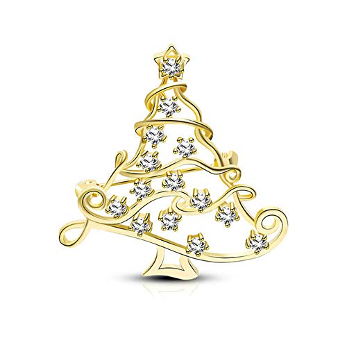 Preisvergleich Produktbild BBLL Brosche Weihnachtsthema Kupfer Brosche voller Glühbirnen Weihnachtsbaum Goldene Silbertanne Kupfer Zirkon Brosche Schmuck Gold