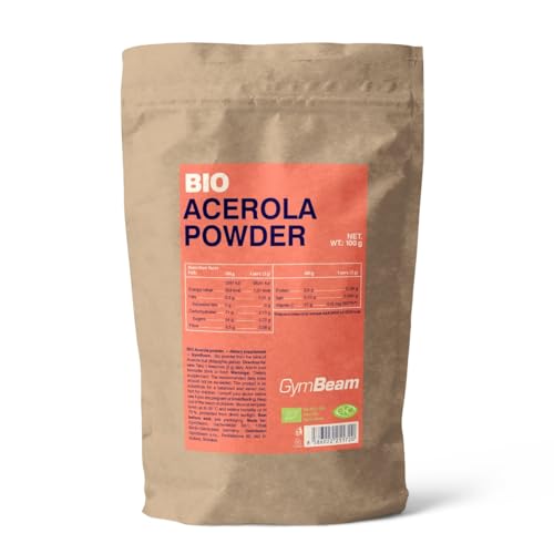 GymBeam Bio Acerola Pulver - Hochwertiges Acerola Pulver mit 510 mg Vitamin C pro Dosis unterstützt Immunität fördert Kollagenproduktion Acerola Pulver Bio Acerola Kirsche vegan 100 g