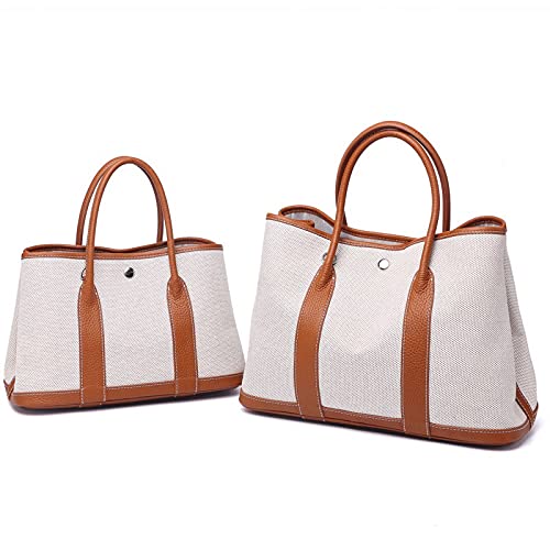 Women's Handbags Women's Bags Luxury First Layer Cowhide with Canvas Shoulder Ladies Messenger Bag Leather Handbags Handbag Garden Bag(A,Medium)4