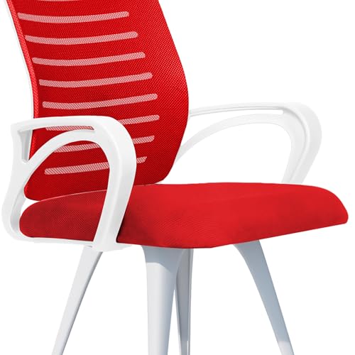 Image of ROSE Elite | 3 Years Brand Warranty | Ergonomic Office Chair, Study, WFH, Revolving, Rolling, Desk, Task, Laptop, Student Chair (White & Red, Elite MB Reception)