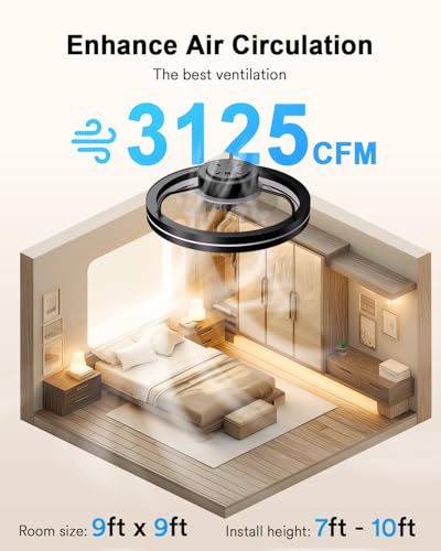 Image of Lumary Smart Ceiling Fans with Lights and Remote, WiFi & Bluetooth Low Profile Ceiling Fan with 2200K Nightlight for Bedroom, RGBAI & 42 Scenes Mode, Flush Mount Easy to Install, 5000 Lm, 19 ln Black