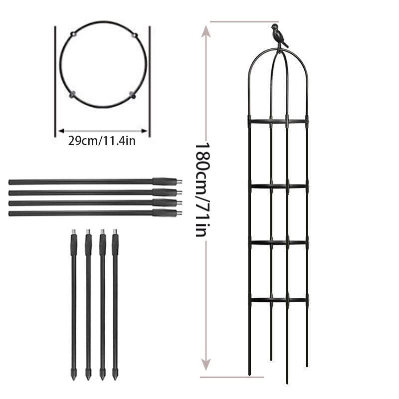 Obélisque De Jardin En Métal 180 Cm - Support Pour Plantes Grimpantes, Rosiers, Légumes - Treillis Décoratif Noir Antirouille