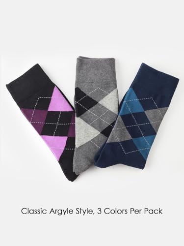 COTTON DAY Men's Premium Soft Combed Cotton Trouser Dress Socks Seamless Toe Black Gray Blue Argyle Striped Shoe Size 8-124