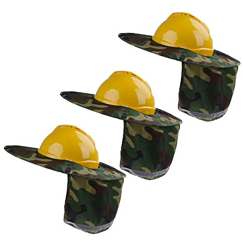Xgood 3 Pieces Hard Hat Sun Shade Sunshade Neck Shield with Full Brim Hard Hat Sunshade Reflective Stripe Foldable Neck Shield for Safety Helmet (Camouflage Green)