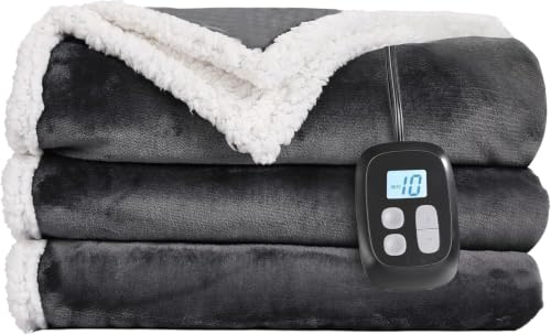 LaffyLo Electric Heated Blanket Twin Size 62 x 84, Machine Washable, Dark Grey