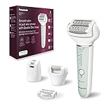 Panasonic ES-EY70 Nass/Trockenepilierer Damen, Dual Disc mit 60 Pinzetten, 90° schwenkbarer Kopf, 3 Geschwindigkeiten & LED-Licht, 30 Min. Betrieb, kabellos, Haarentferner, Fußpflegekopf.
