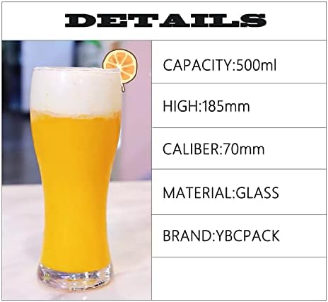 YBCPACK 16 oz/500 ml Beer Glasses, Drinking Glasses Set of 6 Tumbler Glasses Set for Home