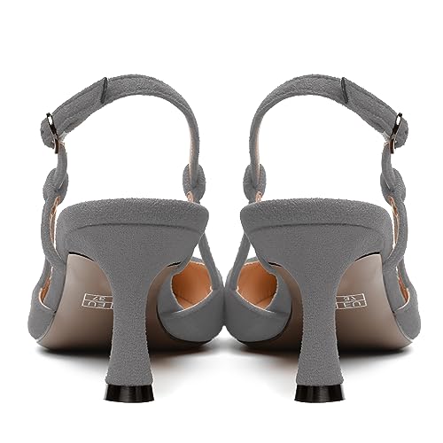 SKYSTERRY Womens Suede Evening Casual Pointed Toe Buckle Slingback Spool Mid Heel Pumps Shoes 2.5 Inch4