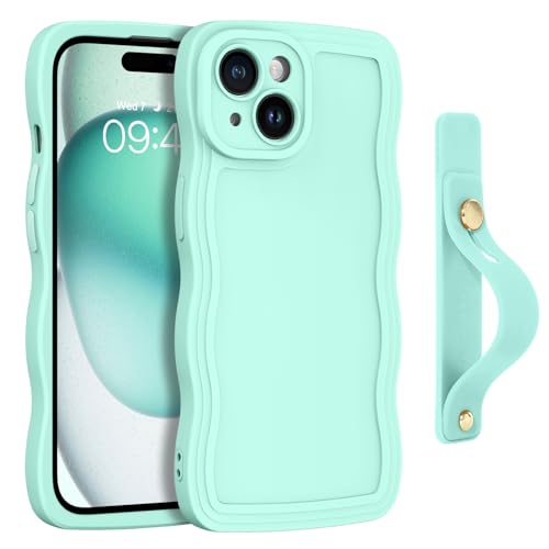 Coque iPhone 15 ondulée mignonne pour selfies et sorties sans chute