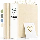 Zenacolor Fotoalbum zum Selbstgestalten - Fotobuch 30x30cm in Beige - 100 weiße Seiten & Platz für 500 Fotos - Scrapbook echtes Leinen