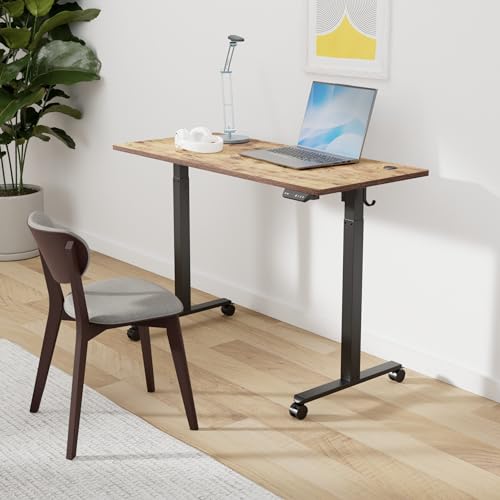 Cubiker Adjustable Desk, 48 x 24 Inch Home Office Desk, Standing Desk with Splice Board, Rustic Brown Desktop