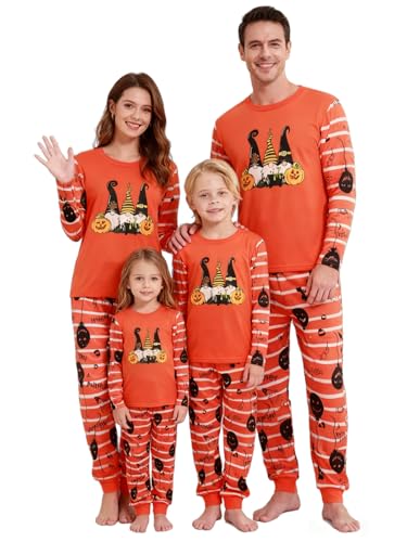 Naiyafly Family Matching Halloween Pyjamas Set Bat Ghost Pumpkin Print Long Sleeve Sleepwear for Family Couples Kids Holiday PJs Sets Homewear Night Pajamas Set Loungewear