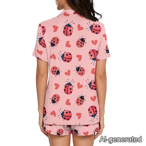 Image of Renewold Women's Short Sleeve Pajama Set Button Down Sleepwear with Notch Collar Soft Lounge Top and Shorts with Pockets
