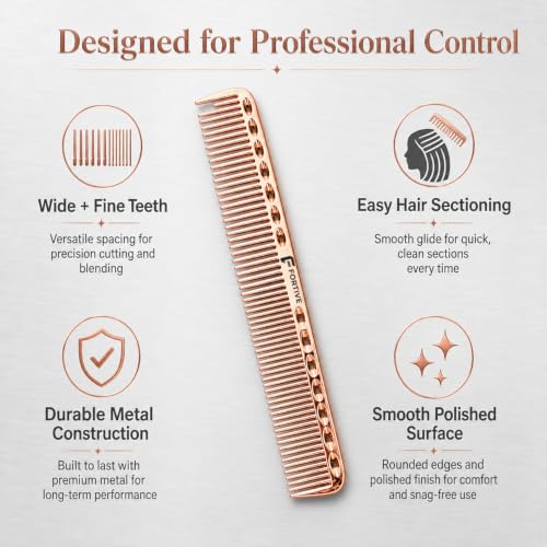 Image of Professional 7 Inch Alminium Metal Hair Cutting & Styling Comb -Bronze