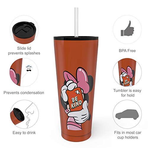 Image of Zak Designs Disney Minnie Mouse Vacuum Insulated Stainless Steel Travel Tumbler with Splash-Proof Lid, Includes Reusable Plastic Straw and Fits in Car Cup Holders (18 /8 SS, 25 oz, Sure Thing)
