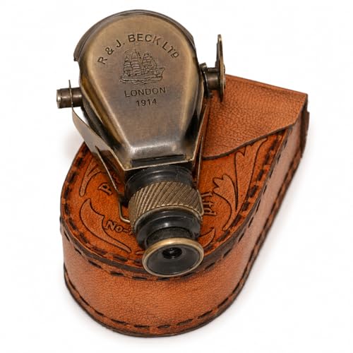Antique Brass Monocular Telescope with Leather Case, Vintage Marine Handheld