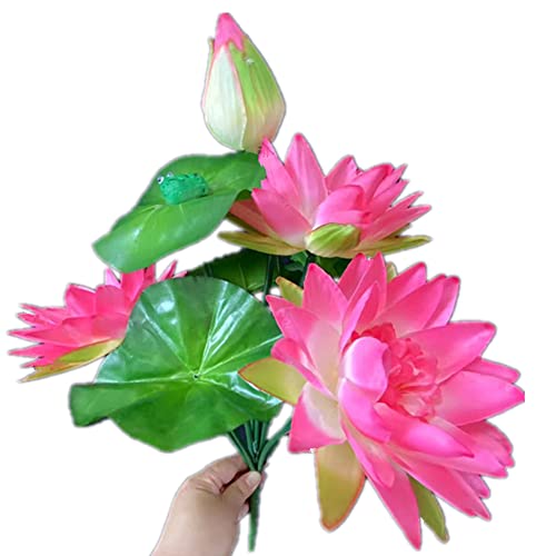 One Artificial Water Lily Flower Bouquet Silk Nymphaea Tetragona Plant Bunch Lotus for Hotel Shop Office Floral Decoration (Pink)