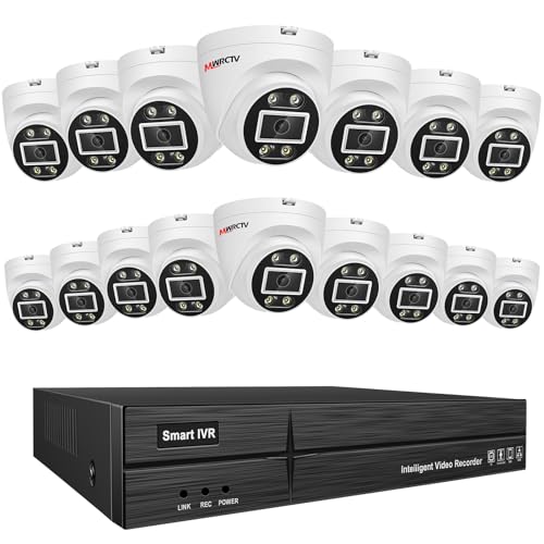 MWRCTV 4K PoE Security Camera System,16 X 8MP Wired Dome PoE Cameras for Home Security,2.8mm Wide Angle Lens,Smart Dual Light,AI Human/Vehicle Detection,16 Port 16CH 4K NVR(NO HDD Include)