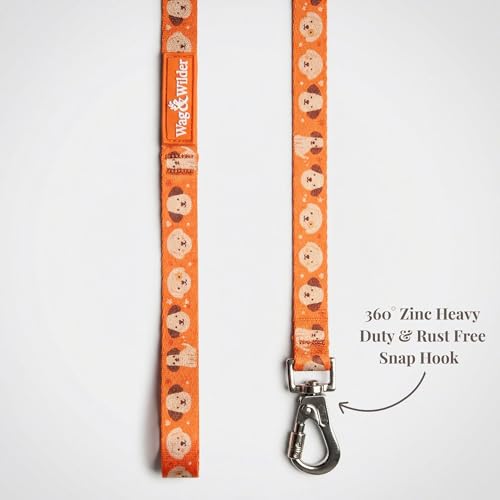 Image of Wag and Wilder Heavy Duty 5 FT Dog Leash for Medium Dogs - Neoprene Padded Handle & Strong Metal Hook (Puppy Parade Orange)