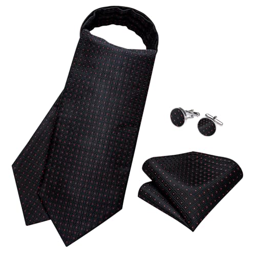 Image of DiBanGu 3PCS Ascot Ties for Men Wedding Jacquard Woven Silk Ascot Cravat for Men Cravat Tie and Pocket Square Set