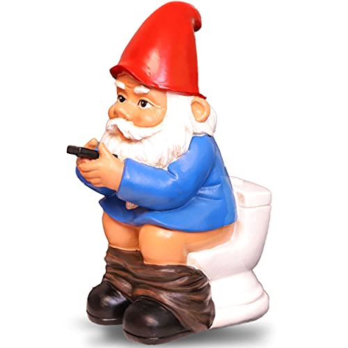 Garden Gnomes Galore Funny Gnome - Gnome on Toilet Gnome Pooping Nomes - Funny Gnomes Inappropriate Gnomes for Yard Knomes - Inappropriate Garden Gnomes Funny Gnomes Grandpa Squatting Garden Gnomes