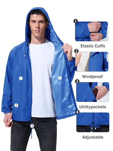 Image of UIQUR Mens Rain Jacket Raincoat Windbreaker Running Waterproof Lightweight Packable with Hood Travel Hiking Cycling