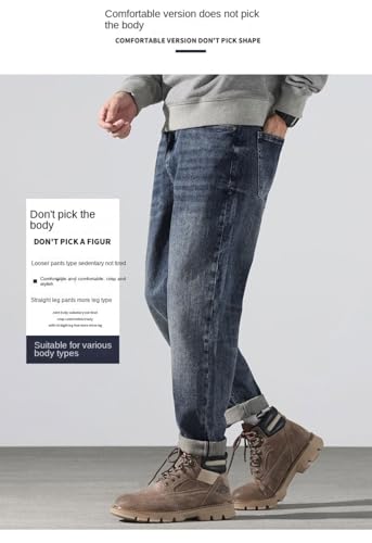 Jeans Pants Trouser Denim Spring for Men Trendy Loose Straight Leg Casual Retro Washed Oversized Elastic Autumn4