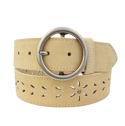 Genuine Suede Leather Belt w. Daisy cut-out design