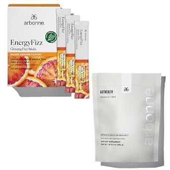 Arbonne Ginseng Energy Supplements Blood Orange with GutHealth Prebiotic Fiber Powder