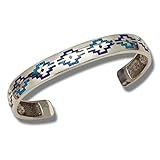 Made in USA South Western Art GmbH Indianerschmuck Armreif Chip Inlay Türkis Lapis 925 Sterling Silber Navajo Style