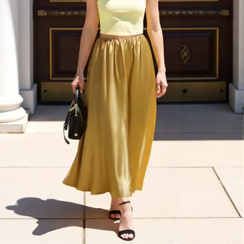 Women's Satin Long Maxi Skirts Elastic High-Waisted Solid Color Satin A-Line Formal Skirts Prom Party Skirts2