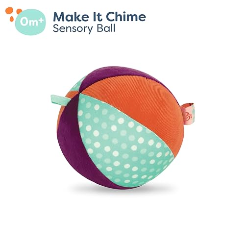 B. baby – Bola de tela suave – Pelota de peluche con cascabel – Juguete sensorial para bebés, niños pequeños – Colores, texturas y sonidos de traqueteo – 0 Meses + – Make It Chime - imagen 6