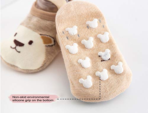 Zumou Baby Non Skid Anti Slip Socks Grip For Toddler Girls Boys Slipper 0-36 Months 6 Pairs (0-12Month, Little Bear) #TOP3