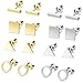 Finrezio 8 Pairs Silver&Gold Tone Geometric Stud Earrings for Women Men Bar Round Triangle Square Earring Set Stackable Fashion Jewelry