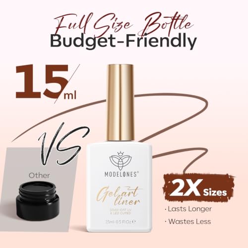 Image of modelones Brown French Tip Liner Gel Polish 15ml Nail Art Detail Brush | Brown Color Gel Paint Swirl Fine Line Design Built in Strip Brush Long Lasting Soak Off U V Cure DIY Fall Manicure Gift