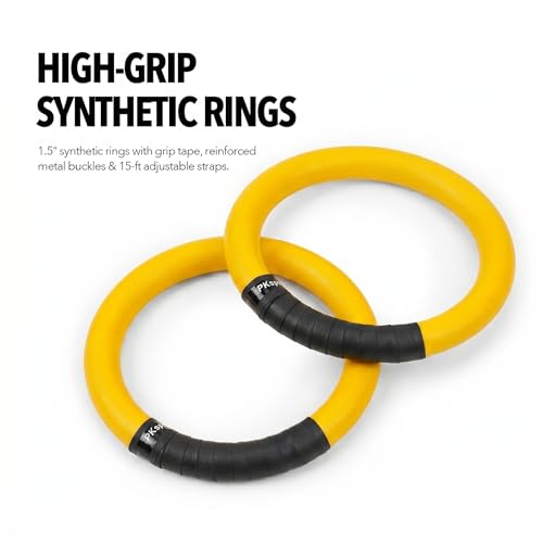 Image of Gymnastic ABS Rings with Heavy Duty Adjustable Strap Capacity with 14.5ft Adjustable Buckle Straps for Cross Fitness Functional Training for Home Gym Full Body Workout (Golden Yellow)
