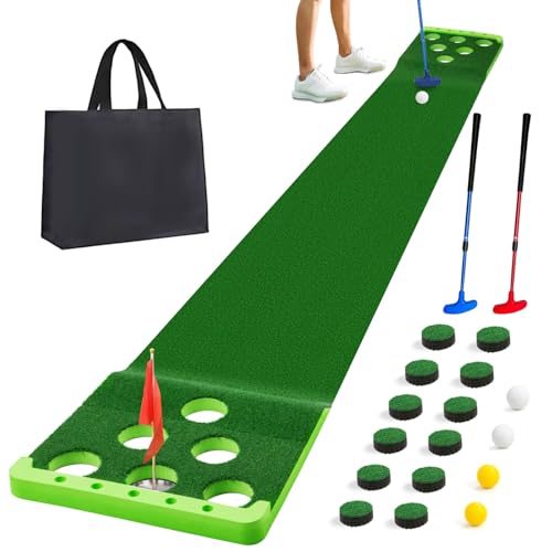 Golf Putting Game Set With Front Border For Indoor &Amp; Outdoor,Golf Putting Green Mat Include 4 Balls,1 Portable Bag,2 Flags&Amp;Cups,Practice Training Aid For Backyard,Party,Office