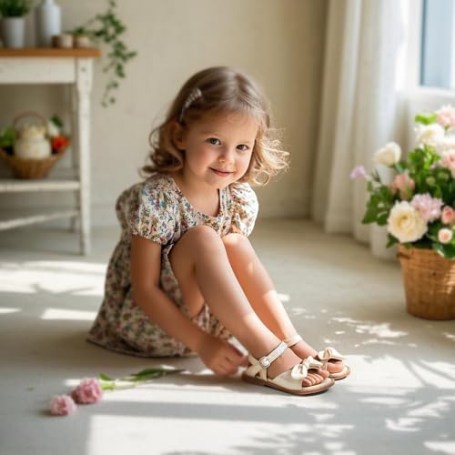 Image of THEE BRON Toddler Girls Sandals Wedding Flower Girl Dress Shoes Open Toe Flats