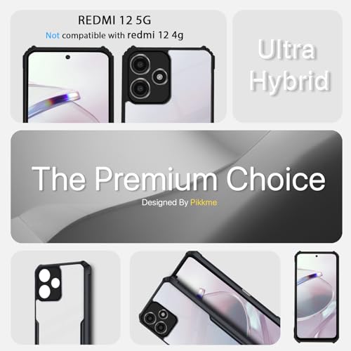 Image of Outlouders Back Cover for Redmi 12 5G| Ultra Hybrid Transparent | Full Camera Protection | Raised Edge | Crystal Clear Bumper Case(Black)