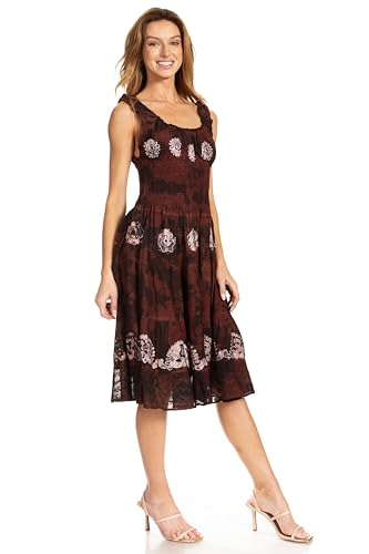 Image of Sakkas Alba Women's Off The Shoulder Smock Ruffle Midi Dress Tie Dye & Embroidery