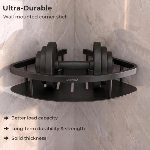 Image of Plantex Corner Shelf for Bathroom Wall Mount /304 Grade Stainless Steel Bathroom Corner Shelf /Bathroom Accessories Holder for Wall (9x9 inches, Black)
