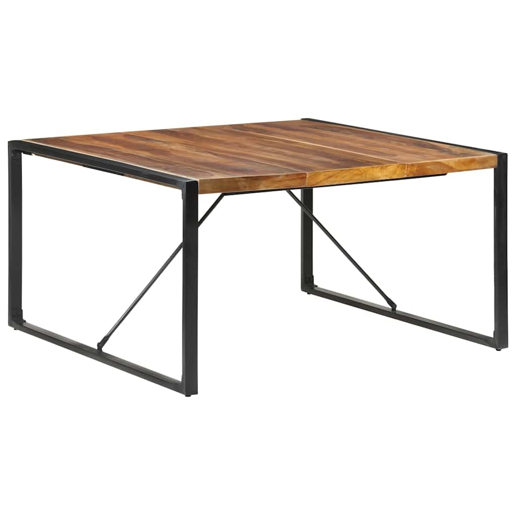 Stół do jadalni 140 x 140 x 75 cm, lite drewno, stalowe nogi, stół do jadalni z rysunkiem słojów naturalnego drewna i stabilnymi połączeniami, do kuchni, restauracji, rodzinnego posiłku i