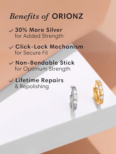 Image of ORIONZ Hoop Earrings for Men & Boys (1 Piece) - 925 Sterling Silver - Gift for Birthday Anniversary - 18k Gold Plated Jewellery - Men Fashion
