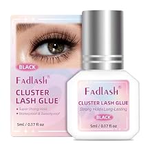 FADLASH Lash Cluster Glue Black Eyelash Glue for DIY Lash Extensions Waterproof 2-3s Fast Drying 2 Weeks Retention Long-Lasting at Home 5ml