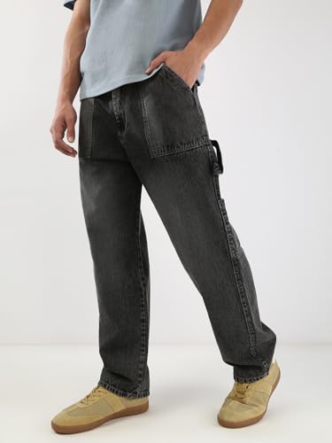 Image of Urbano Fashion Men's Loose Baggy Fit Cargo Carpenter Jeans with 6 Pockets Non-Stretchable