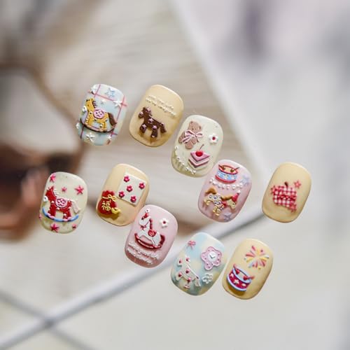 Image of Colorful Nail Stickers Pony Horse Nail Art Stickers 5D Embossed Self Adhesive Nails Art Designs Supplies for Women Manicure Decoration Accessories 1 Sheets