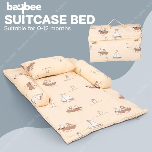 Image of BAYBEE Bedding Set for Newborn | Baby Cushion Mattress | Foldable Carry Bed | Pure Cotton Lounger | Travel-Friendly Nest for 0-6 Months (Beige)