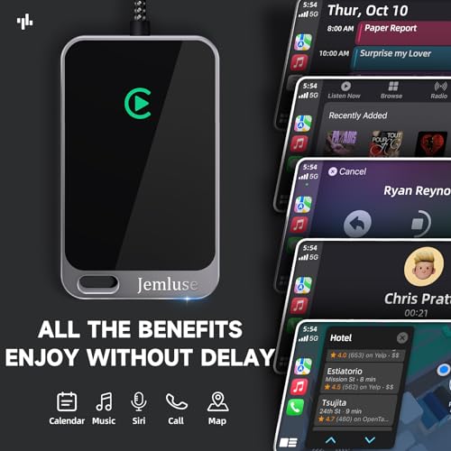 Image of Jemluse Wireless CarPlay Adapter for Apple iPhone - Multi-User Seamless Connection for Convert Wired to Wireless Car Play Adapter - No Latency from iOS 10+ to Screen w /USB C(Lunar Silver)