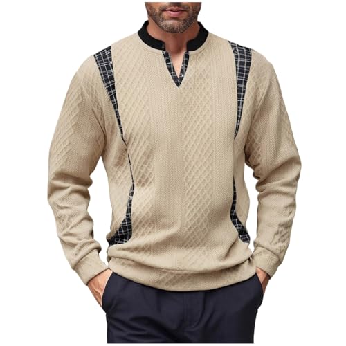 Xiaojmake Men's V Neck Jacquard Shirt Casual Long Sleeve Mid-Weight Pullover Sweater Lightweight Casual Cozy Sweatshirts