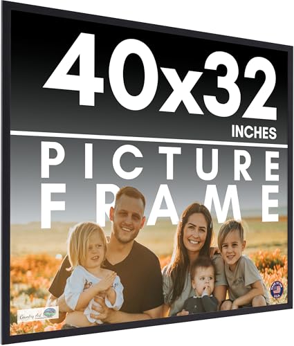 CountryArtHouse 40x32 Frame Black Solid Pine Wood Picture Frame Includes UV Acrylic Plexiglass, Acid Free Foam Backing Board and Hanging Hardware